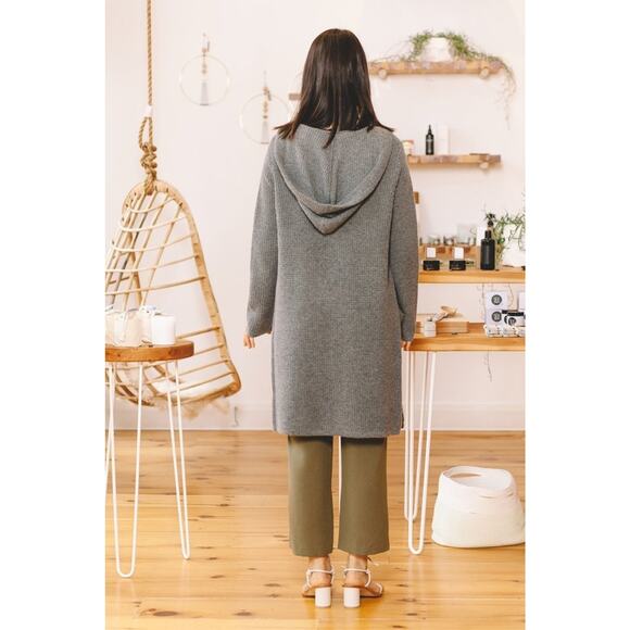 Jenni Kayne Wool/Cashmere Hooded Waffle Knit Long Cardigan Sz XS Oatmeal #1K501 - Picture 15 of 15